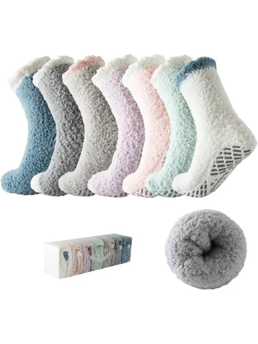 Cozy Plush Fuzzy Socks with Grips | Soft Winter Sleep Socks for Men & Women